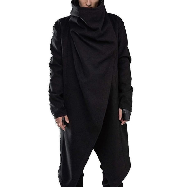 Menn Cardigan med løs hals og uregelmessig solid varm poncho sjal frakk Street Trendy (FMY) Black L