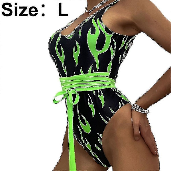 \"Dame Ét-delt Trykt Bikini Badedragt Flammeprint Stram Badedragt Bikini Badedragt Badedragt C\" (FMY) S