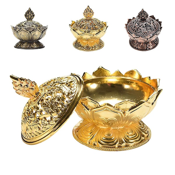 Lotusblomst Metal Bronze Effekt Røgelse Kegleholder Buddhistisk Hjem Decor (FMY) Gold