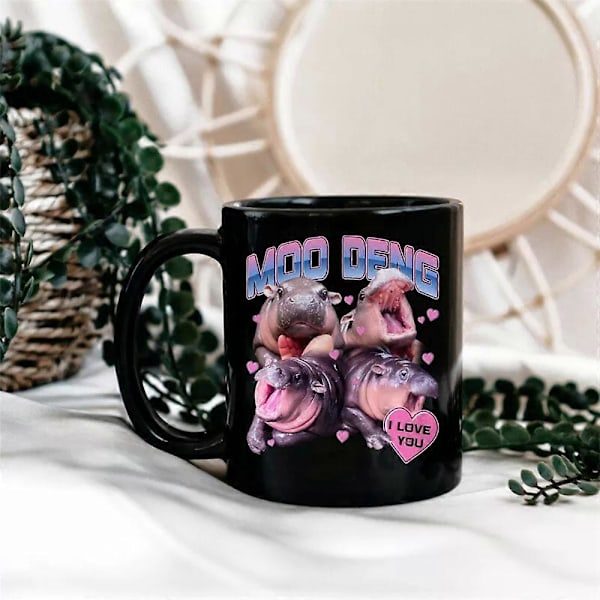 Moo Deng Söta Bebisflodhäst Kaffe Mugg, Jag Älskar Dig Moo Deng Mugg (FMY) white