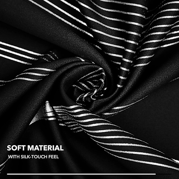 Set med 2 gardiner matsal kök sovrum öljett, 132x244cm, Halloween svart linjemönster dörrgardin silver termisk mörkläggnings inomhushotell
