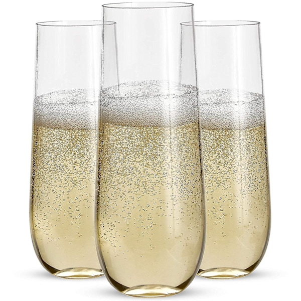 24 Stemløse Plastik Champagnefløjter - 9 Plastik Champagne Glas Klar Ubrækkelige Skål Glas-b  (FMY) transparent