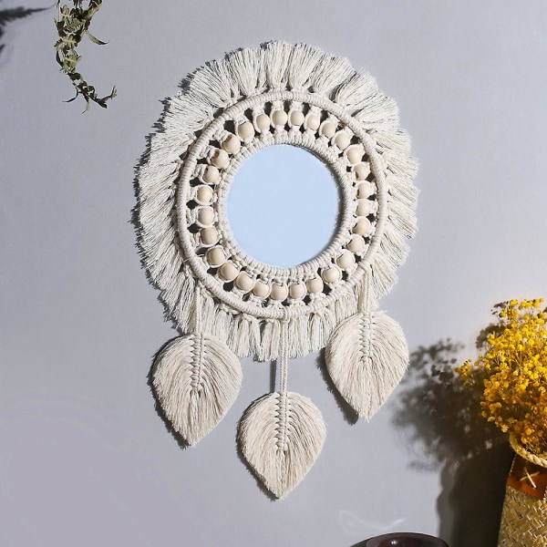 Macrame väggdekor spegel hängande spegel för sovrum vardagsrum  (FMY)