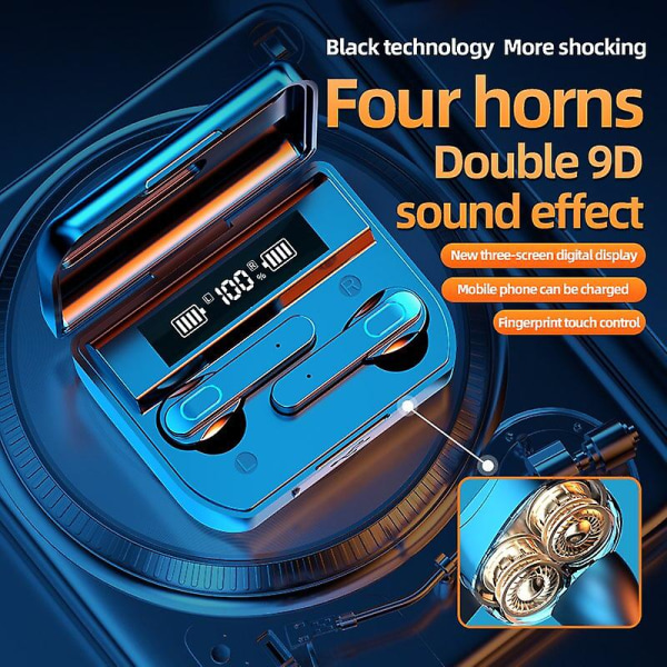 T33 Bluetooth-øretelefoner Trådløse hovedtelefoner Øretelefoner 5.3-headset med fire horn Hifi-lydkvalitet Udendørssport Touch Control (FMY) Black