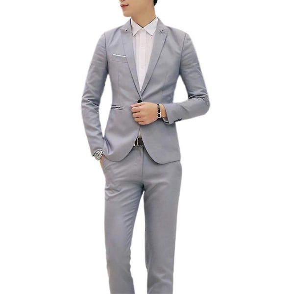 Mænd Business Formel 2-delt Tuxedo Suit Blazer Jakke + Bukser Sæt (FMY) Grey 4XL