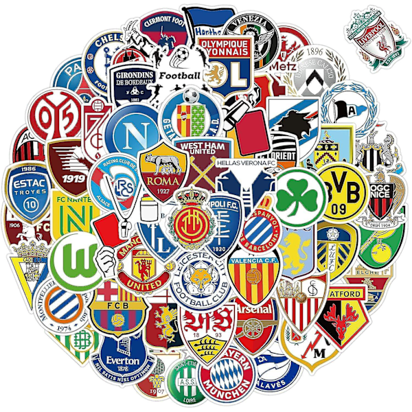 100 st fotbollslag logotyper klistermärken, fotbollsklubb klistermärke pack, vattentäta vinyl klistermärken, VM-match klistermärken för bärbara datorer (FMY)