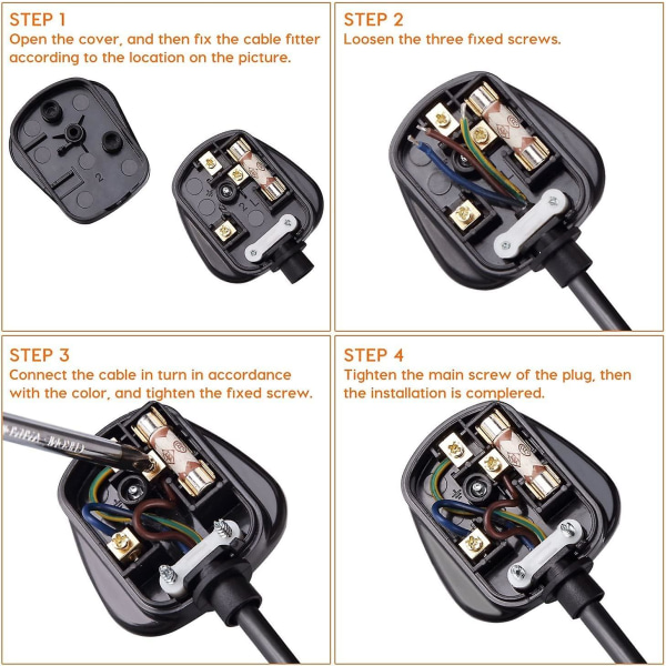 13amp Plug, Fused Plug 3 Pin Plug Uk With Cord Grip Rewireable Black Plugs-13 Amp Plug  (FMY)