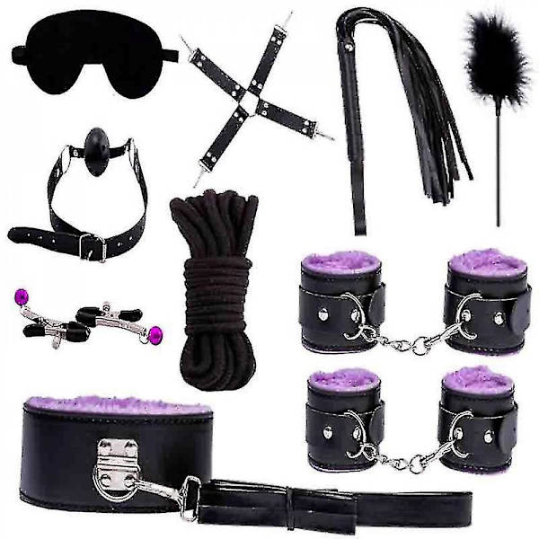 Vuxenset med tio delar/handfängsel för vuxenleksaker PRN  (FMY) purple