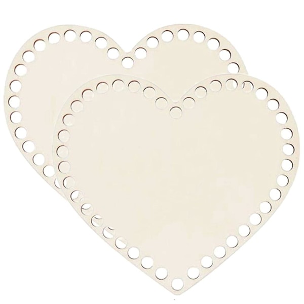 2 stk Trekurvbunner Hjerteformet Blanke Heklekurv Trebase Veske Trebase (FMY) 10X10cm