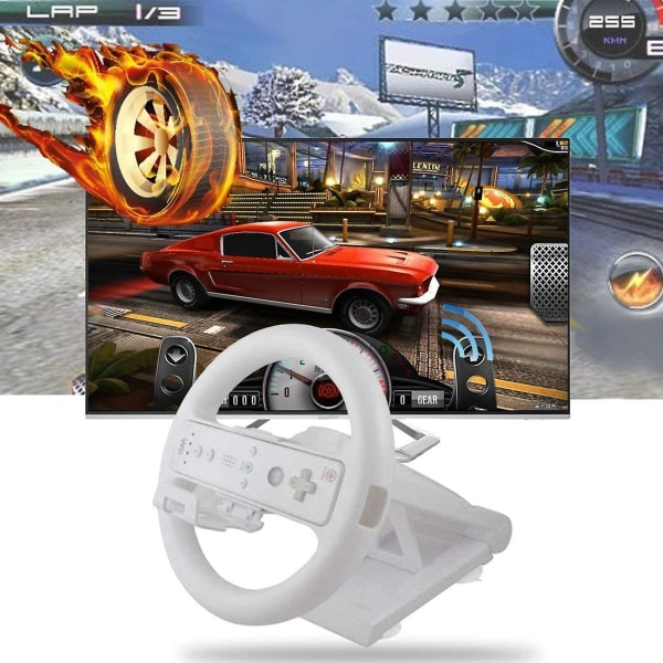 Høyytelses racingspillratt Racing hjulhåndtak egnet for Wii Mario Kart White (FMY)