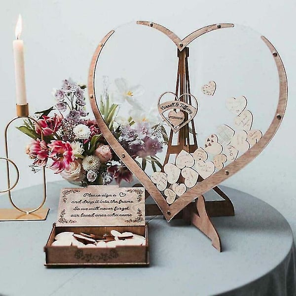 Bryllupsgjestbok Hjerteformet 3D Tregjestebok Drop Box Gjestbok Boks Dcor  (FMY) 80 hearts