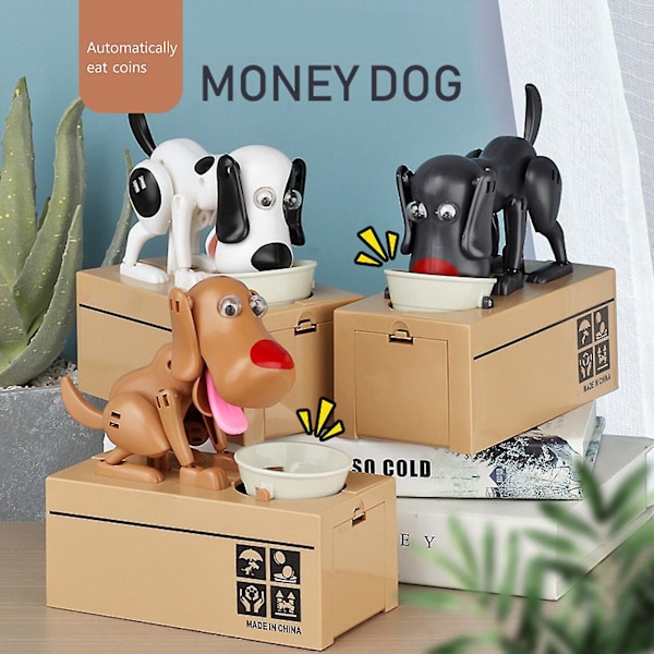 Spargris Bank Piggy Mekanisk Choken Mynt Sparande Hungrig Ätande Hund Robotisk, 100% Ny (FMY) blackbrown