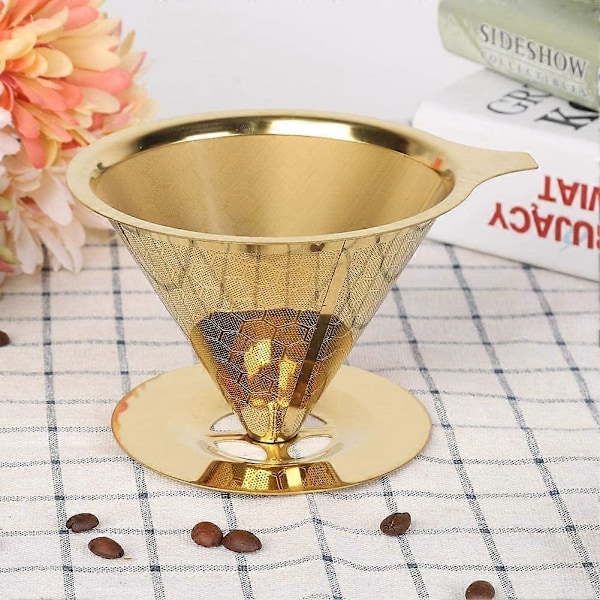 Kaffefilter, Guld Honeycombed Rostfritt Stål Återanvändbart Pour-Over Kaffefilter Kaffedroppare (FMY)
