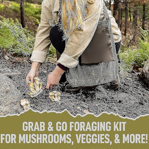 Svampejagt Foraging Taske, Mesh Pose Høsttaske Sammenklappelig Frugtindsamling Plukning Svampekurv-Yvan  (FMY) Khaki