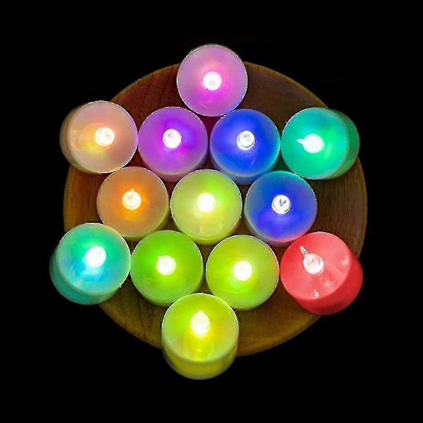 Färgväxlande LED-telampor i bulk, 6 st flamlösa te-ljus med färgglada lampor, batteridrivna färgade falska ljus, utan flimmer (FMY) 24PCS