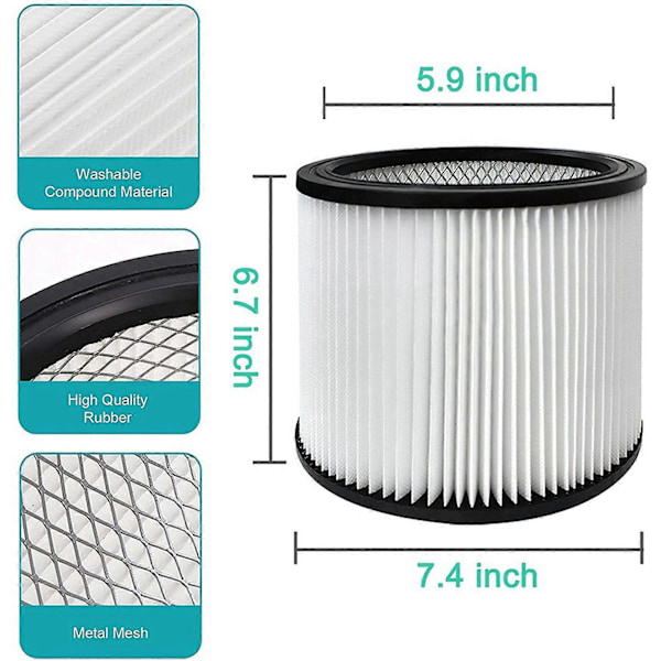 Korvaava suodatin Shop Vac -suodattimille 90304 90333 90350 Sopii useimpiin Shop-Vac märkä-/kuivaimureihin 5 Gal (FMY) White