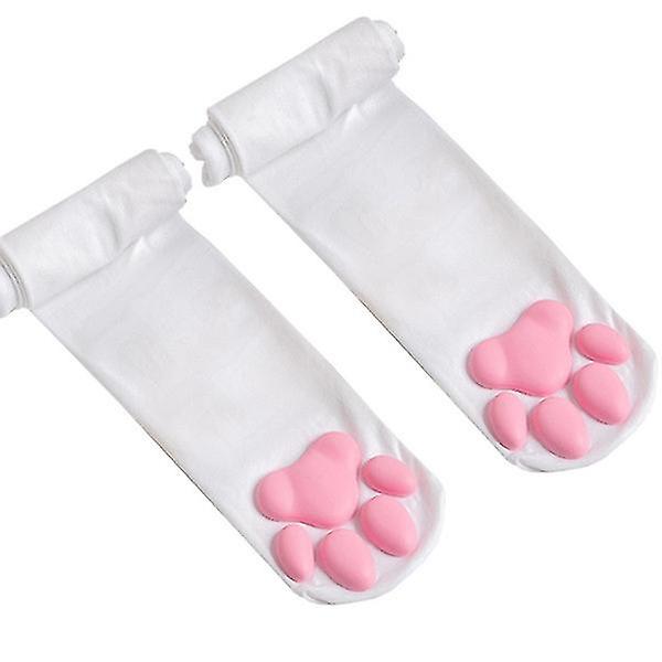 Reisikorkeat sukat Vaaleanpunaiset Reisikorkeat sukat Cute Cat Paw Pad Socks1 Pair-white (FMY)