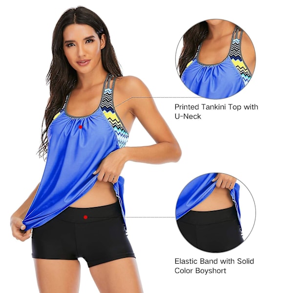 Dame Stribet Print Lace-up Racerback Tankini Badetøjsoverdel Bottomless Lyseblå Xxl (FMY)
