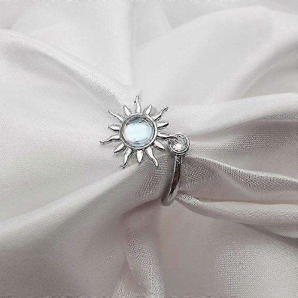 Fidget Ring til Kvinder Piger Åben Justerbar Angst Ringe Solsikke Tusindfryd Månesten Stjerne Knoringe Spinner Ringe (FMY) Silver