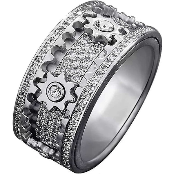 Handgjord Diamant Utsmyckad Geometrisk 3D Bandring - Ren, Handgjord Kugghjuls Snurrande Stjärnring, Kugghjuls Snurrringar Roterande Mekanisk Dekompression (FMY) 7