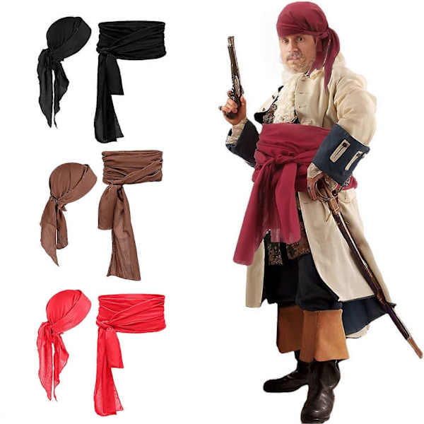 Piratdräkt Pirattema Huvudduk Bälte Set Lätt Cosplay Dräkt för Fester Halloween Jul Scenföreställningar Rekvisita (FMY) Red One Size