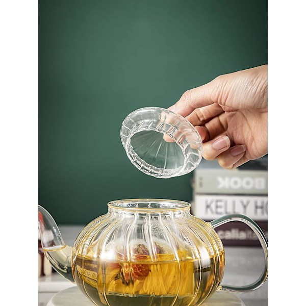 Lasinen teekannu infuusiolla, kurpitsakuvio (600ml kurpitsateekannu) (FMY)