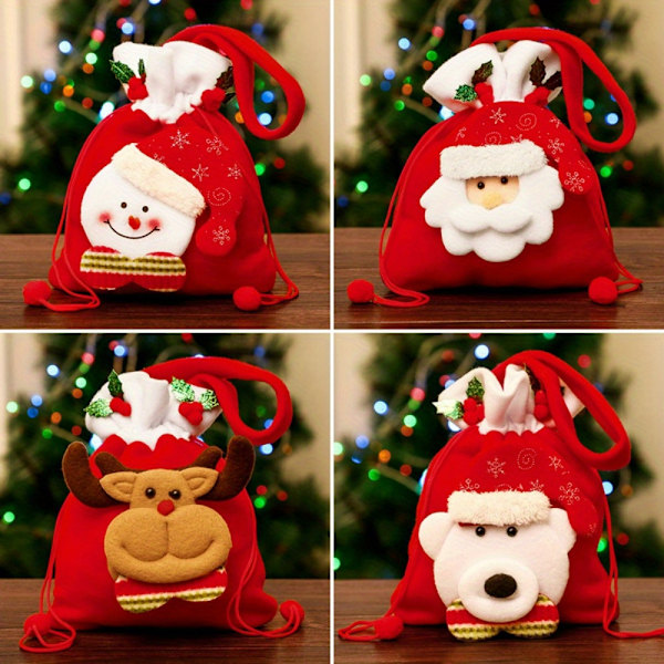 4 stk Julegaveposer med snor, Epleposer, Julegaveposer i 3D-design stoff, egnet for gaver, gaver og dekorasjoner Sup  (FMY) Apple bag set 1