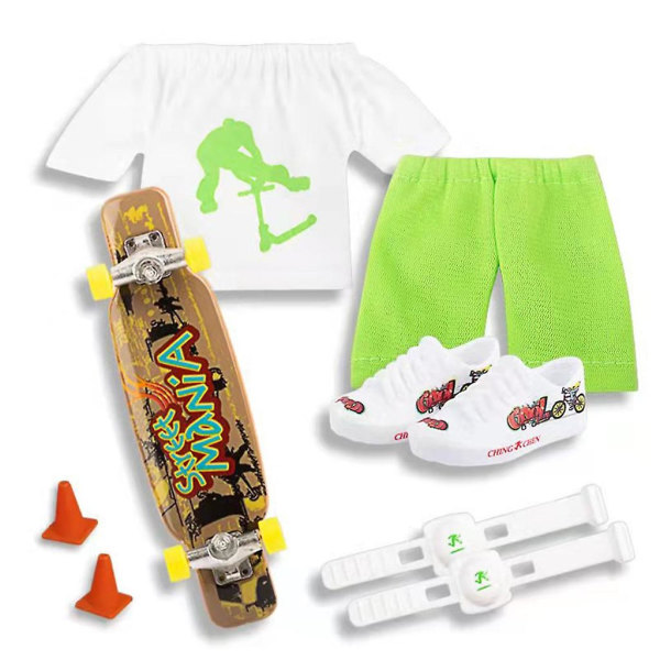 Gripbräda Skor Och Byxor Finger Toy Set Finger Skateboard med skor (FMY) Green Series