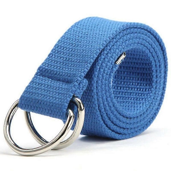 Unisex Canvas Bälte Enkelt Vävt Dubbel D-ring Metallspänne Midjeband (FMY) Blue
