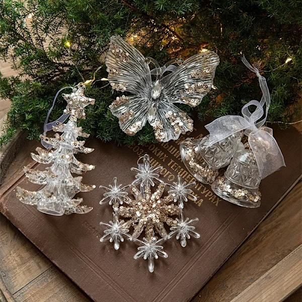 Julepynt Sequin Akryl Hængende Transparent Snefnug Butterfly Elk Juletræ Pynt Glædelig Jul (FMY) C