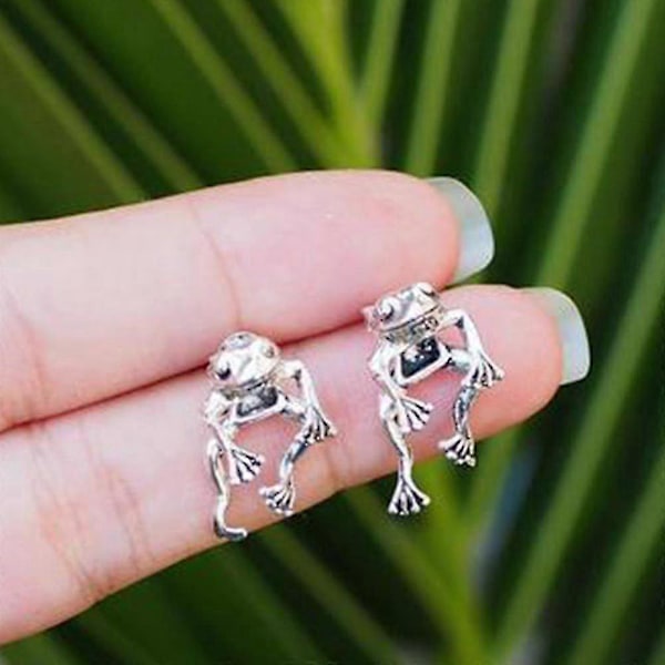 Söta Groda Silver Stud Retro Örhängen Smycken Kvinnor Flickor Nyhet Presenter (FMY)