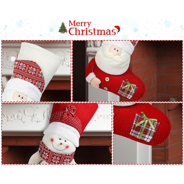 Sett med 3 personlige 18'' julestrømper med søte nisse- og snømanndesign (FMY)
