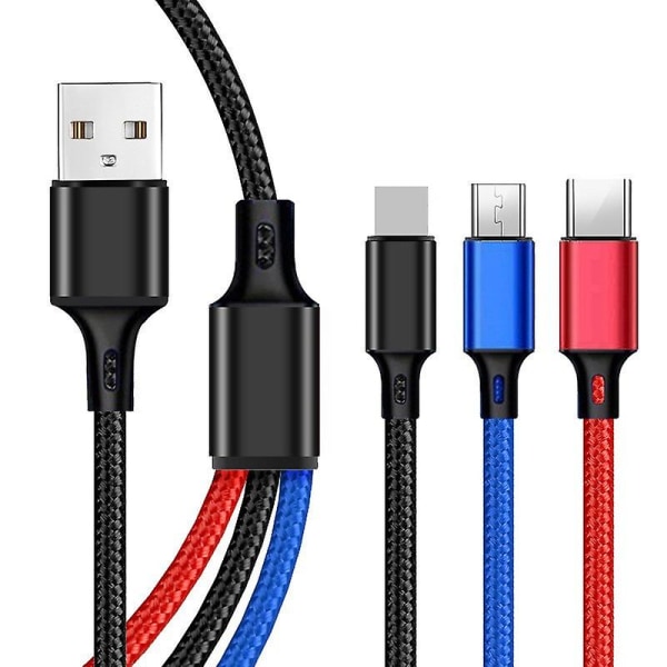 Multi Usb-ladekabel 3a, 3-i-1 nylonflettet USB-ladekabelkontakt med Ip/micro Usb/type C-port (FMY)