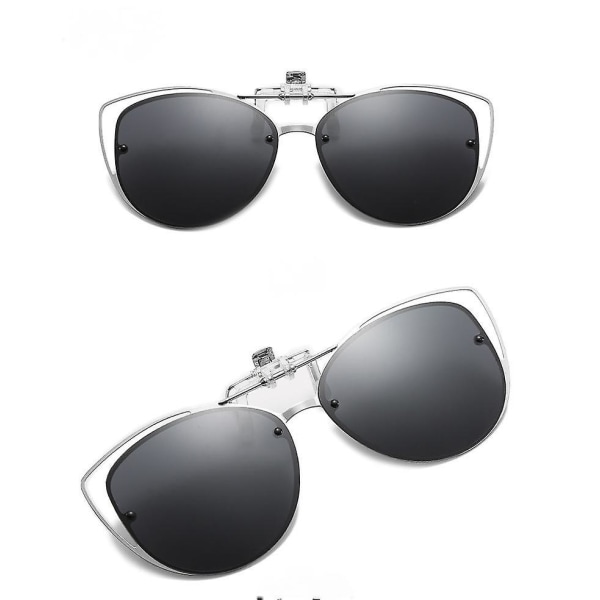 Polariserte kjøresolbriller med klips for kvinner med flip-up-funksjonsegnet, vintage Cat Eye utendørssolbriller for damer-svart (FMY)
