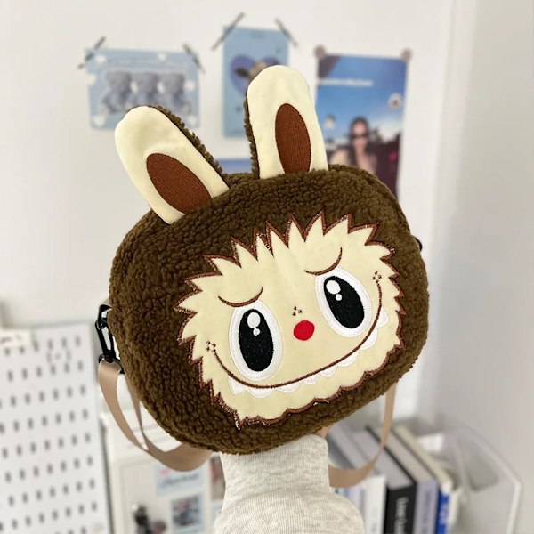 Söt Labubu Enkel Axelväska Tecknad Anime Ny Stor Kapacitet Bärbar Handväska För Flickor Utflykter Mobil Pengaförvaringsväska(FMY) Brown small bag 34cm28cm