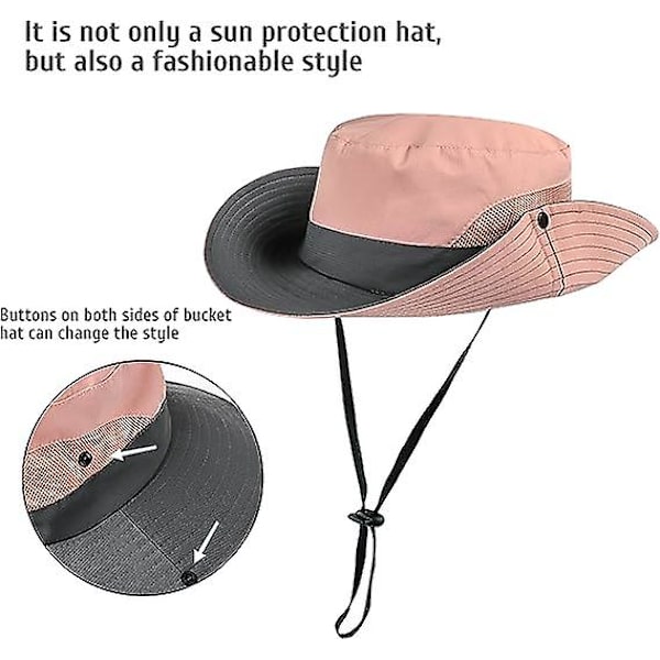 Dam solhatt med hästsvanshål solskydd hatt UV-skydd hopfällbar nät bred brätte strand fiskehatt för kvinnor, rosa (FMY)