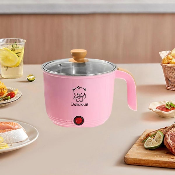 Elektrisk Gryde til Husholdningsbrug 1.8L Nonstick Elektrisk Stegepande til Suppe Stegning Pasta (FMY) pink Single layer