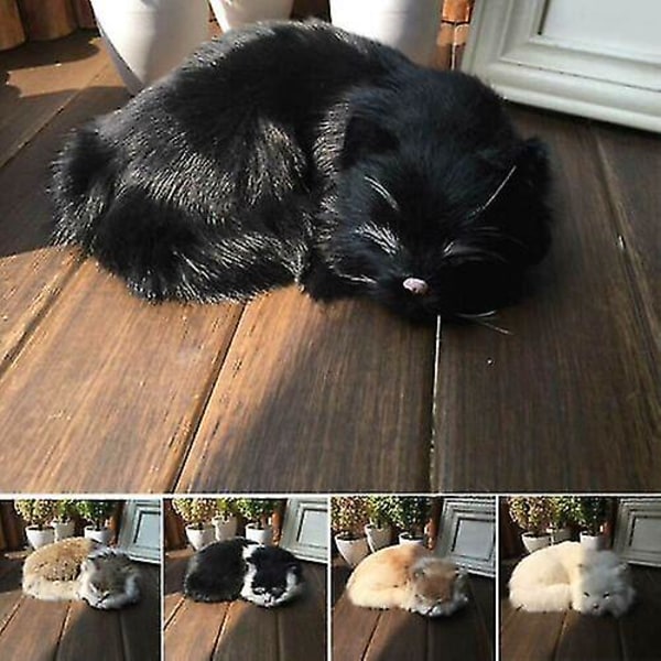 Realistinen nukkuva ja elävä kissa pehmo tekoturkiksen kokoinen karvainen kotieläin (FMY) Black