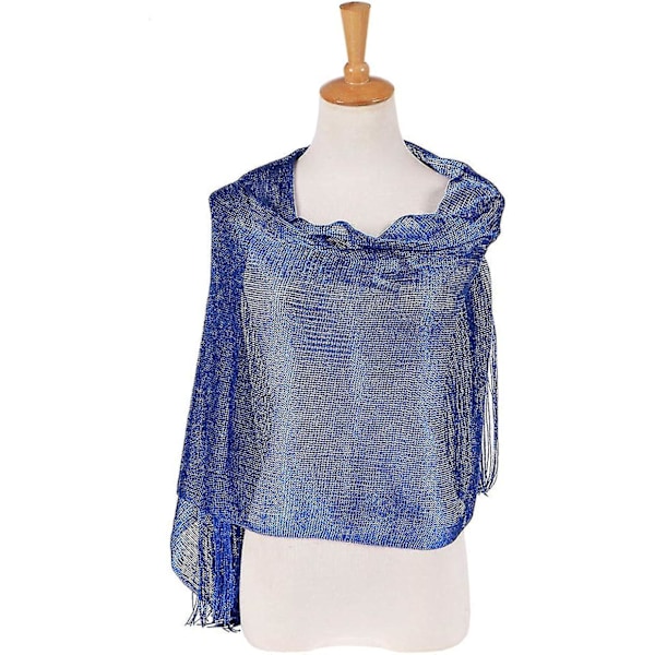 Elegant aftonsjal för damer, stola, scarf för bröllop, fester, brudtärna, bal, tofsar, silver (FMY) blue