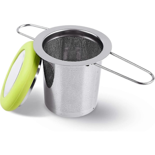Fenshine Teinfuser i Rostfritt Stål - Te Sil, Vikbart Handtag, Te Filter, Extra Fint Nät, Bryggkorg Med Lock För Lösa Blad (FMY)