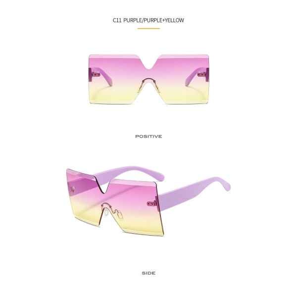 C11 kehyksettömät suuren kehyksen persoonallisuus Monipuoliset yksiosaiset värilliset aurinkolasit Moniväriset Fashion Ins Hot Selling -aurinkolasit (FMY)