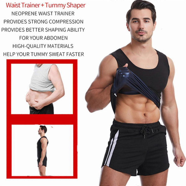 S-5XL Herr Gym Underkläder Hudvänliga. Multifunktionell Omedelbar Platt Mage Effekt Silver Andningsbar Slimmande Kroppsformare Väst (FMY) Black S-M