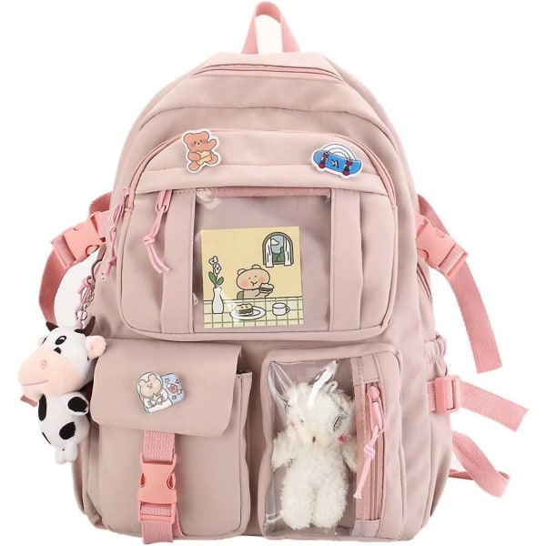Kawaii-ryggsäck med söt plyschhänge och kawaii-nålar,estetisk ryggsäck Söt Kawaii-ryggsäck för skolan (FMY)