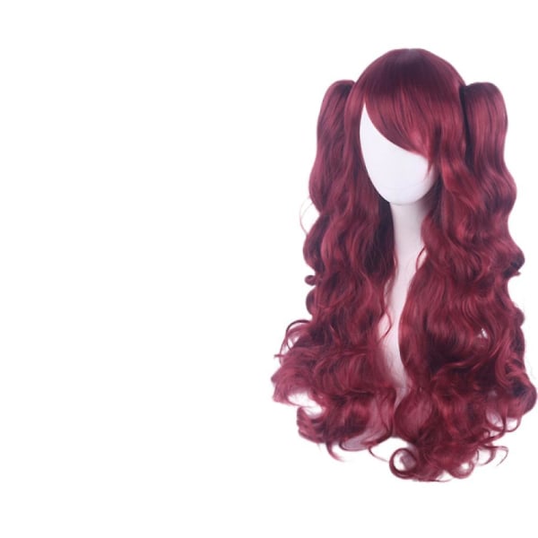 Lolita Long Curly Clip On Ponytails Cosplay Peruk, Double Ponytail Tiger Clip Long Curly Wig (bronsröd),wz-1353 (FMY)
