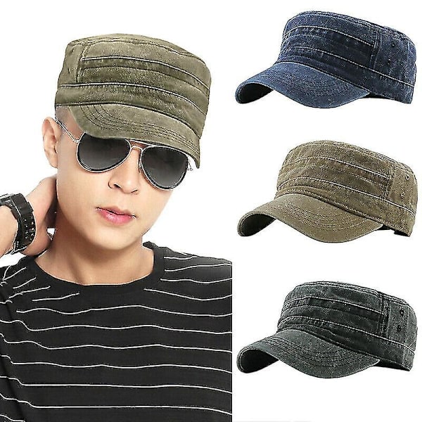 Militær Hat Cap Army Cadet Mænd Kvinder Casual Baseball Størrelse Justerbar Rem  (FMY) Khaki