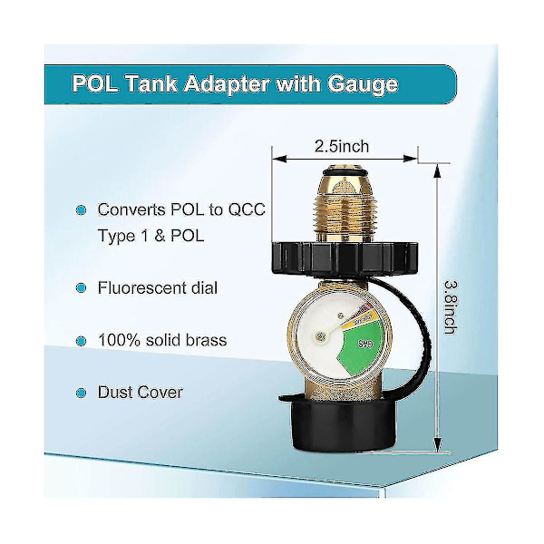 Universal Propantank Adapter med Måler - Passer til Qcc1 / Type 1 - Til Campingvogn, Grill (FMY) As Shown