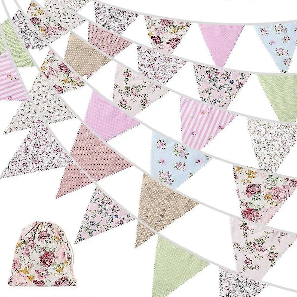40 fot tyg vimpel, 42 st utomhus vimpel banner, blommig vintage bomull triangelformad flagga för Ga (FMY) multicolor