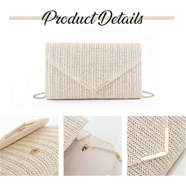 Stråväska Clutch Raffia Rattan Sommarväska Vävda Strandväskor för Kvinnor Bröllop Semester Resa Party 2024 (FMY) Beige