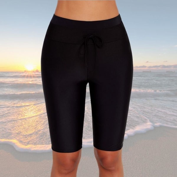 Naisten pitkät boardshort-housut, korkeavyötäröinen Tankini-uimahousut mustat shortsit (FMY)