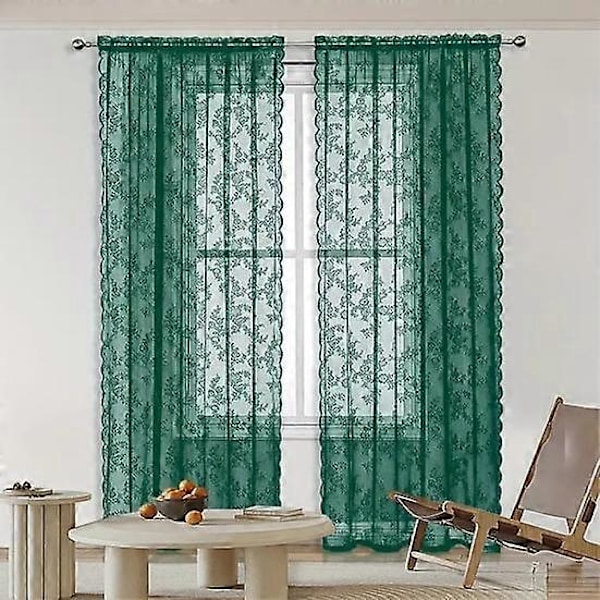 Ohut pitsiverho, yleismallinen, helppo asentaa, vintage-kukkakuvioinen, ohut goottilainen verho, makuuhuoneen ylellinen valonsuodatus (FMY) black M